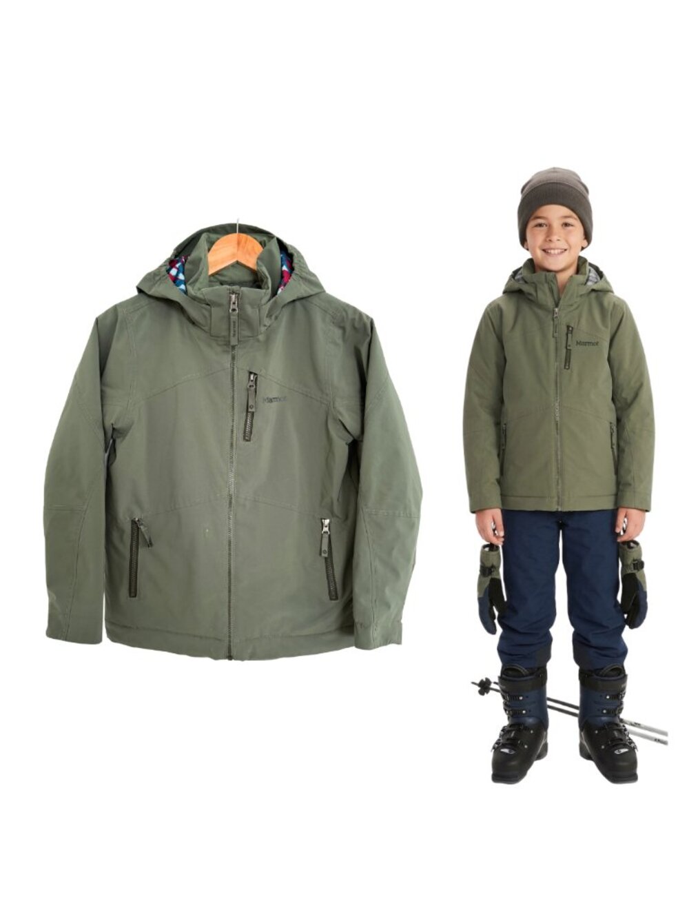 Marmot Jacket Kids Boys Large Ripsaw Olive Green Crocodile Ski Coat Snowboarding